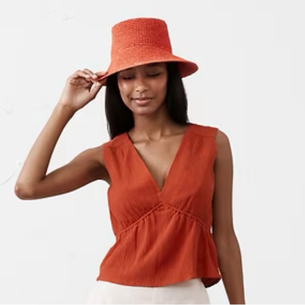 Banana Republic Factory Orange Sleeveless Pleated Crinkle Top